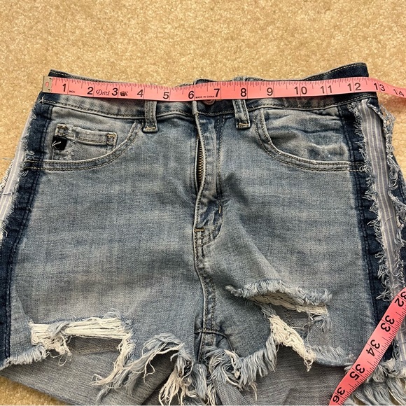 KanCan Shorts Womens Medium Blue Denim Cut Off Side Stripe Distressed High Rise - Picture 5 of 7